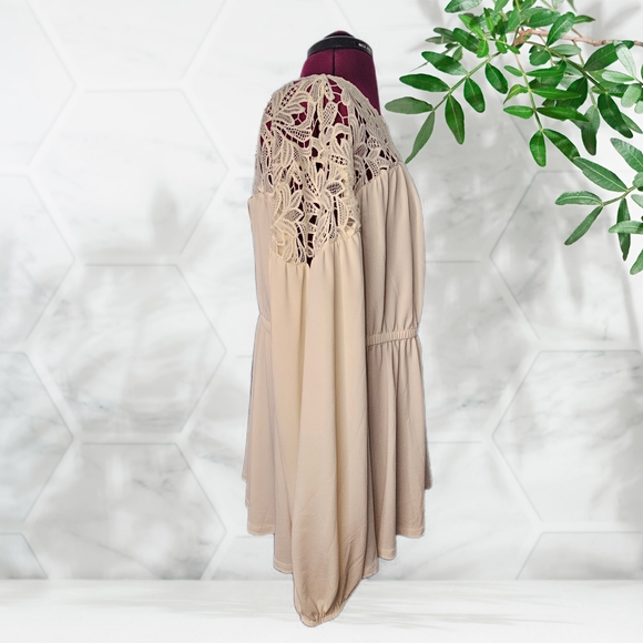 Torrid Studio Crepe Crew Neck Lace Yoke Babydoll Top Blouse - Picture 6 of 11